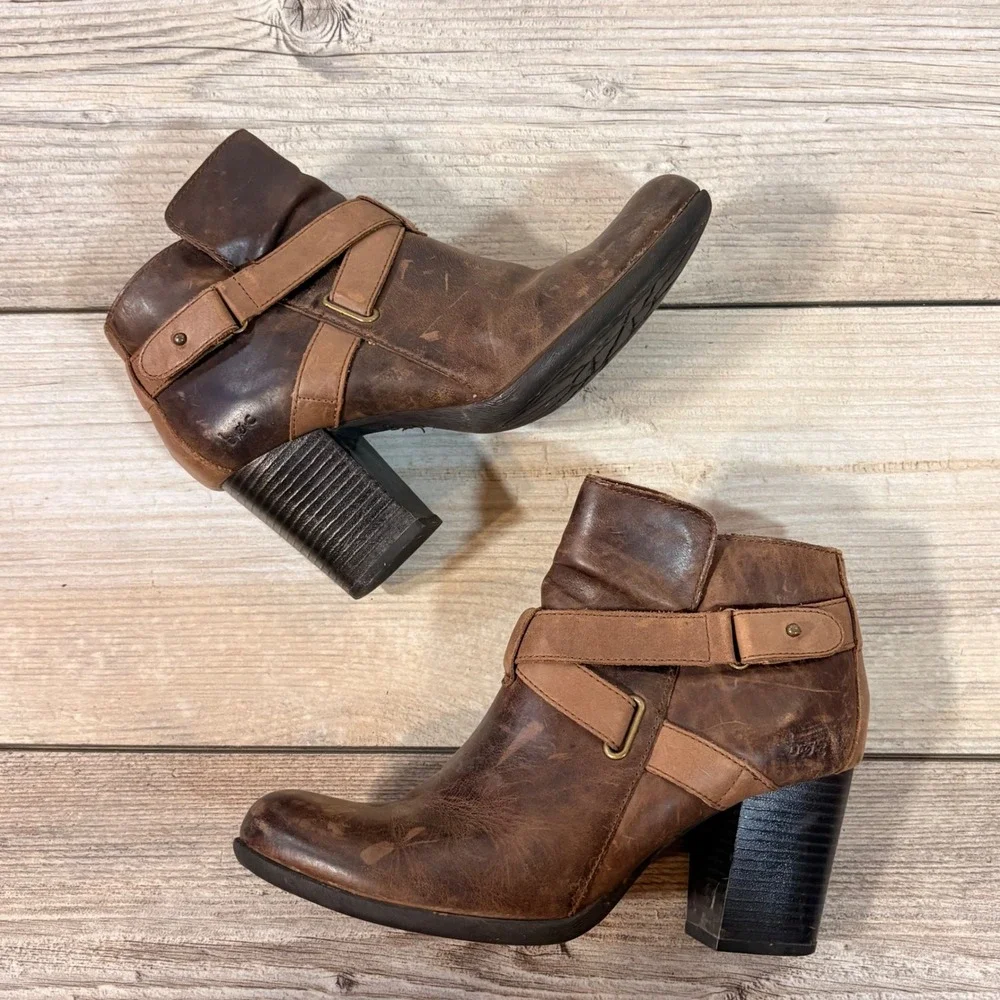 BOC Leather Ankle Boots Women's 7.5‎ Side Zip Heel Casual Boho Cowgirl Western
